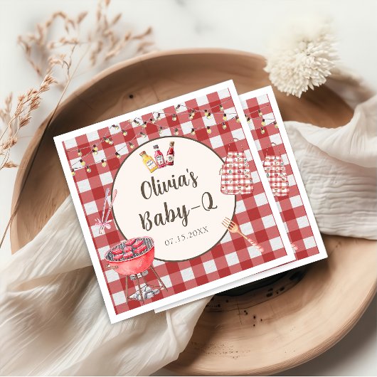 Rode achtertuin BBQ Baby Q Baby shower servetten