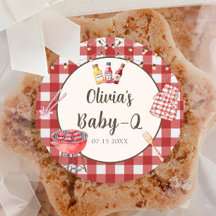 Rode achtertuin BBQ Baby Q Baby shower Sticker