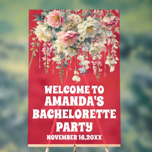 Rode Acryl Bloemen Bachelorette Welkom Teken Acryl Bord (Neutraal)