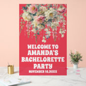 Rode Acryl Bloemen Bachelorette Welkom Teken Bord (Huwelijk)
