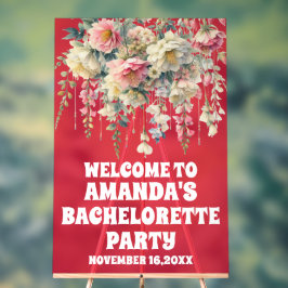 Rode Acryl Bloemen Bachelorette Welkom Teken Bord