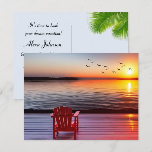 Rode Adirondack Stoel op een Dock Briefkaart (Voorkant / Achterkant)