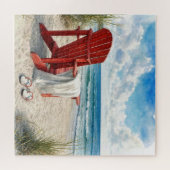 Rode Adirondack-strandstoel met teenslippers Legpuzzel (Horizontaal)