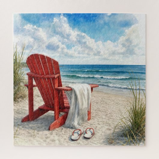 Rode Adirondack-strandstoel met teenslippers Legpuzzel (Verticaal)