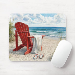 Rode Adirondack-strandstoel met teenslippers Muismat