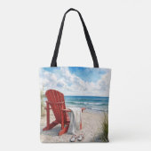 Rode Adirondack-strandstoel met teenslippers Tote Bag (Achterkant)