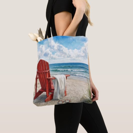 Rode Adirondack-strandstoel met teenslippers Tote Bag (Dichtbij)