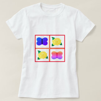 Rode Afbeelding van meerkleurige Butterflies-Rozen T-shirt