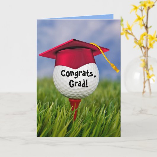 Rode afgestudeerkap op Golfbal Kaart (Gele Bloem)