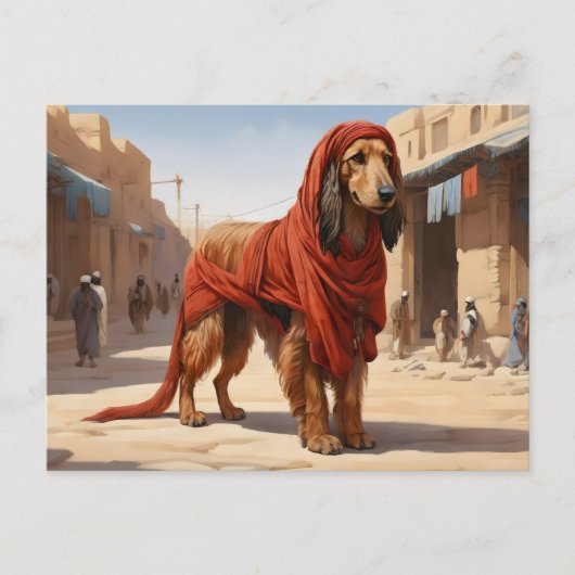 Rode Afghaanse hond in oude stad Briefkaart (Voorkant)