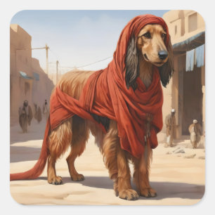 Rode Afghaanse hond in oude stad Vierkante Sticker