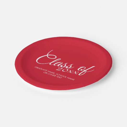 Rode Afmetingen, klasse van jaar en tekst Papieren Bordje (Gekanteld)