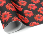 Rode Afrikaanse Daisy Pattern op Black Cadeaupapier (Rol Hoek)