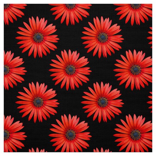Rode Afrikaanse Daisy Pattern op Black Stof (Swatch)