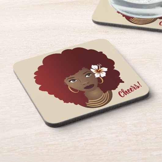 Rode Afro Bloem in Haar Haar Haar, Onderzetters Se (Linkerzijde)