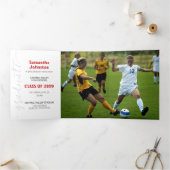 Rode Afstudeer Script Moderner Drie Foto's Drieluik Uitnodiging (Binnen)