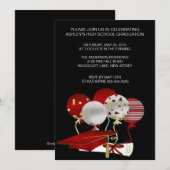 Rode Afstudeerder Pet Foto Afstuderen Uitnodiging (Voorkant / Achterkant)