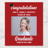 Rode afstudeerfeest 2024 Afstuderen Foto Wijn Etiket (Enkel label)