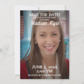 Rode afstudeerfeest bewaar datum foto save the date (Voorkant)