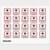 Rode afstudeerfeest met persoonlijke touch vierkante sticker (Vel)