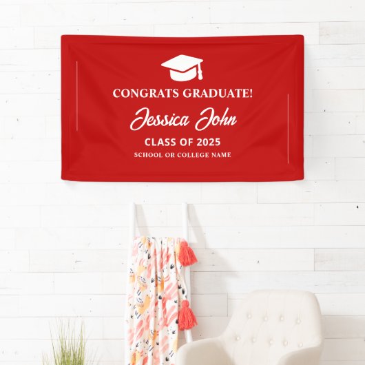 Rode afstudeerhoed Congrats op je afstuderen Spandoek (Insitu)