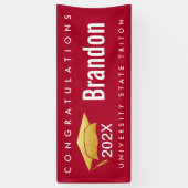 Rode afstudeerhoed gouden dop modern strakke grafi spandoek (Verticaal)