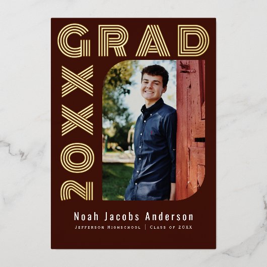 Rode Afstuderen Folie Afstuderen Fotoaankondiging Folie Uitnodiging (Voorkant)