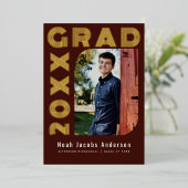 Rode Afstuderen Folie Afstuderen Fotoaankondiging Uitnodiging (Staand Voorkant)
