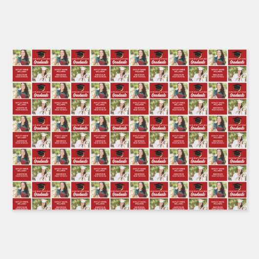 Rode Afstuderen foto gepersonaliseerd Afstuderen Inpakpapier Vel (Voorkant)
