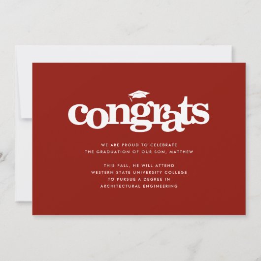 Rode afstuderen foto simpele moderne gedurfde typo aankondiging (Achterkant)