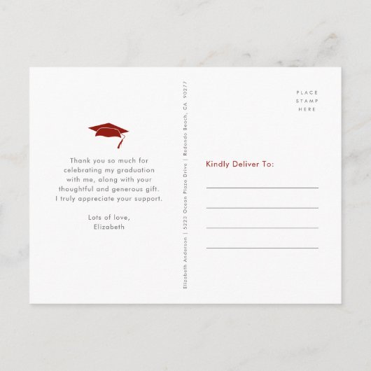 Rode afstuderen foto vetgedrukte typografie bedank briefkaart (Achterkant)