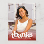 Rode afstuderen foto vetgedrukte typografie bedank briefkaart (Voorkant)