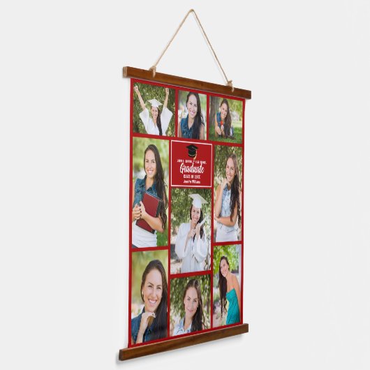Rode Afstuderen Fotocollage Aangepaste Keepsake Hangend Wandkleed (Gebogen)