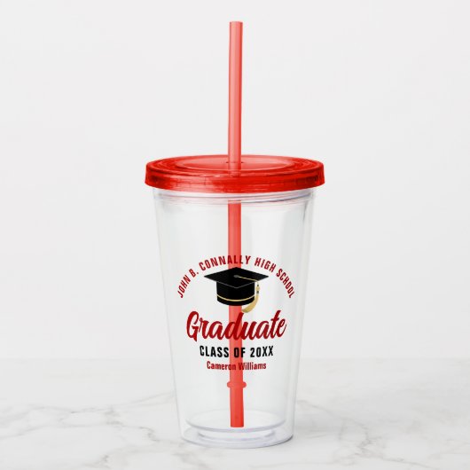 Rode Afstuderen gepersonaliseerde afstudeerfeest Acryl Drinkbeker (Voorkant)
