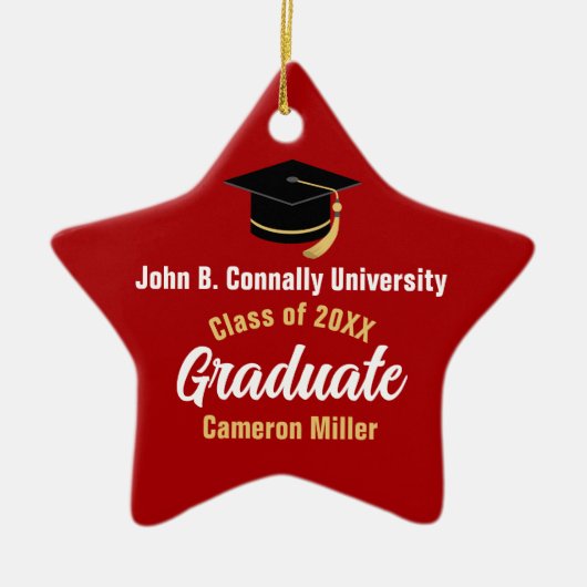 Rode Afstuderen gepersonaliseerde Afstuderen Star Keramisch Ornament (Voorkant)
