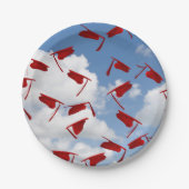 rode afstuderen petten in de lucht papieren bordje (Voorkant)