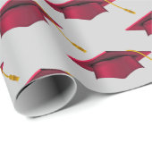 Rode Afstuderen Petten op grijs Cadeaupapier (Rol Hoek)