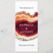 Rode agaat schijf, geode moderne herfst bruiloft p programmakaart (Voorkant)