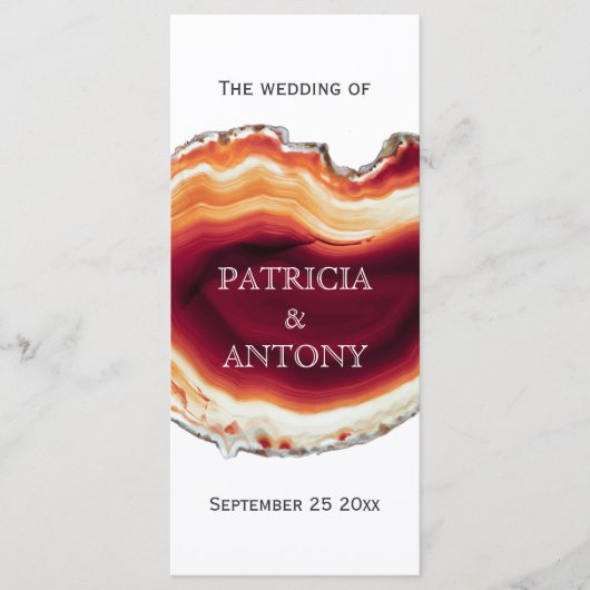 Rode agaat schijf, geode moderne herfst bruiloft p programmakaart (Voorkant)