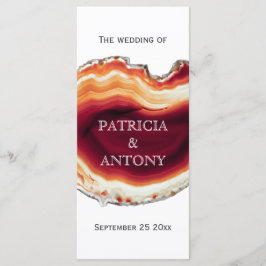 Rode agaat slice, geode moderne herfst bruiloft pr programmakaart