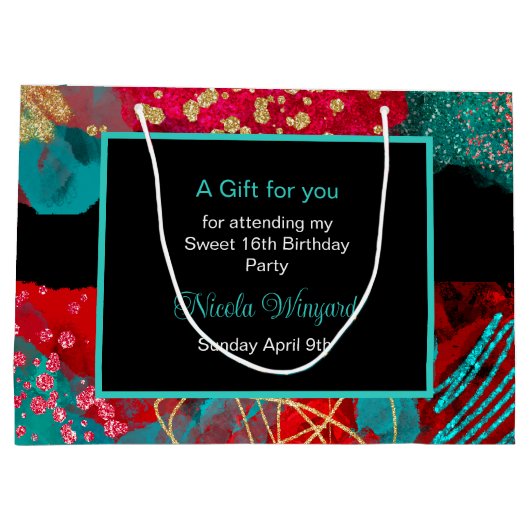 Rode Alcohol Ink Sweet 16 Groot Cadeauzakje (Achterkant)