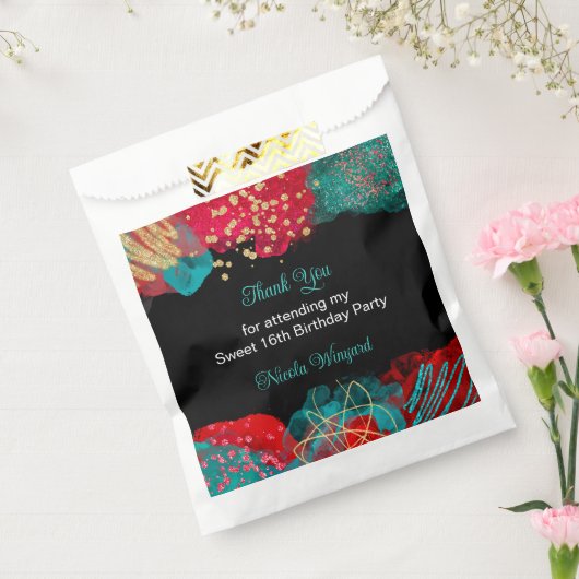 Rode Alcohol Ink Sweet 16 Verjaardagsfeest Bedankzakje (Gezegeld)