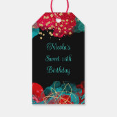 Rode Alcohol Ink Sweet 16 Verjaardagsfeest Cadeaulabel (Achterkant)