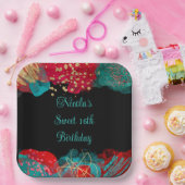 Rode Alcohol Ink Sweet 16 Verjaardagsfeest Papieren Bordje (Feest)