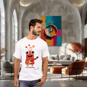 Rode Alien met Gitaar EXPRESSIE - Bij Design T-shirt