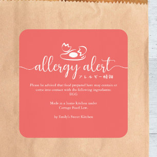 Rode allergiealarmwaarschuwing ei minimalistisch vierkante sticker