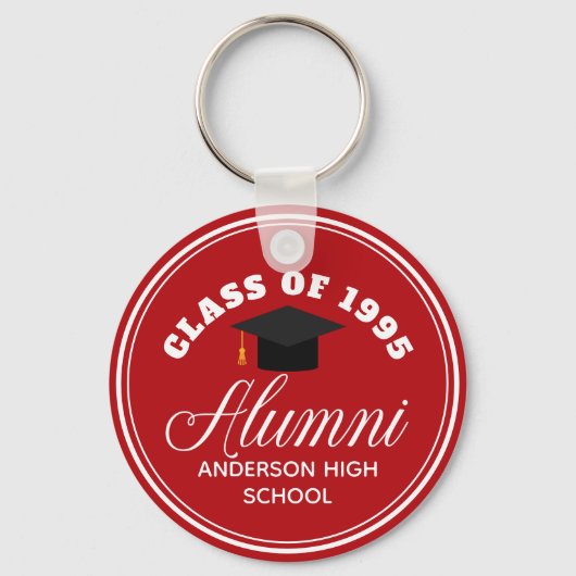 Rode Alumni High School Reünie gepersonaliseerd Sleutelhanger (Voorkant)