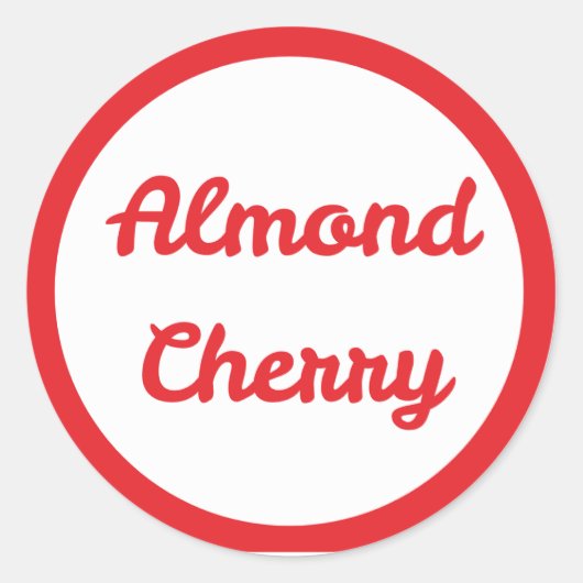 Rode amandel kersensmaak ronde sticker (Voorkant)