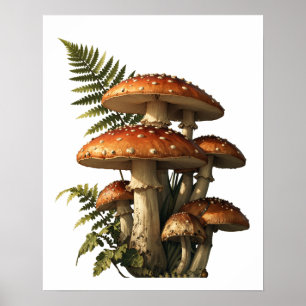 Rode Amanita-paddenstoelen met varen Botanisch Poster