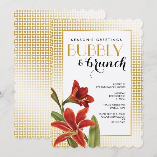 Rode Amaryllis Bloem Goud gecontroleerd Kaart (Voorkant / Achterkant)